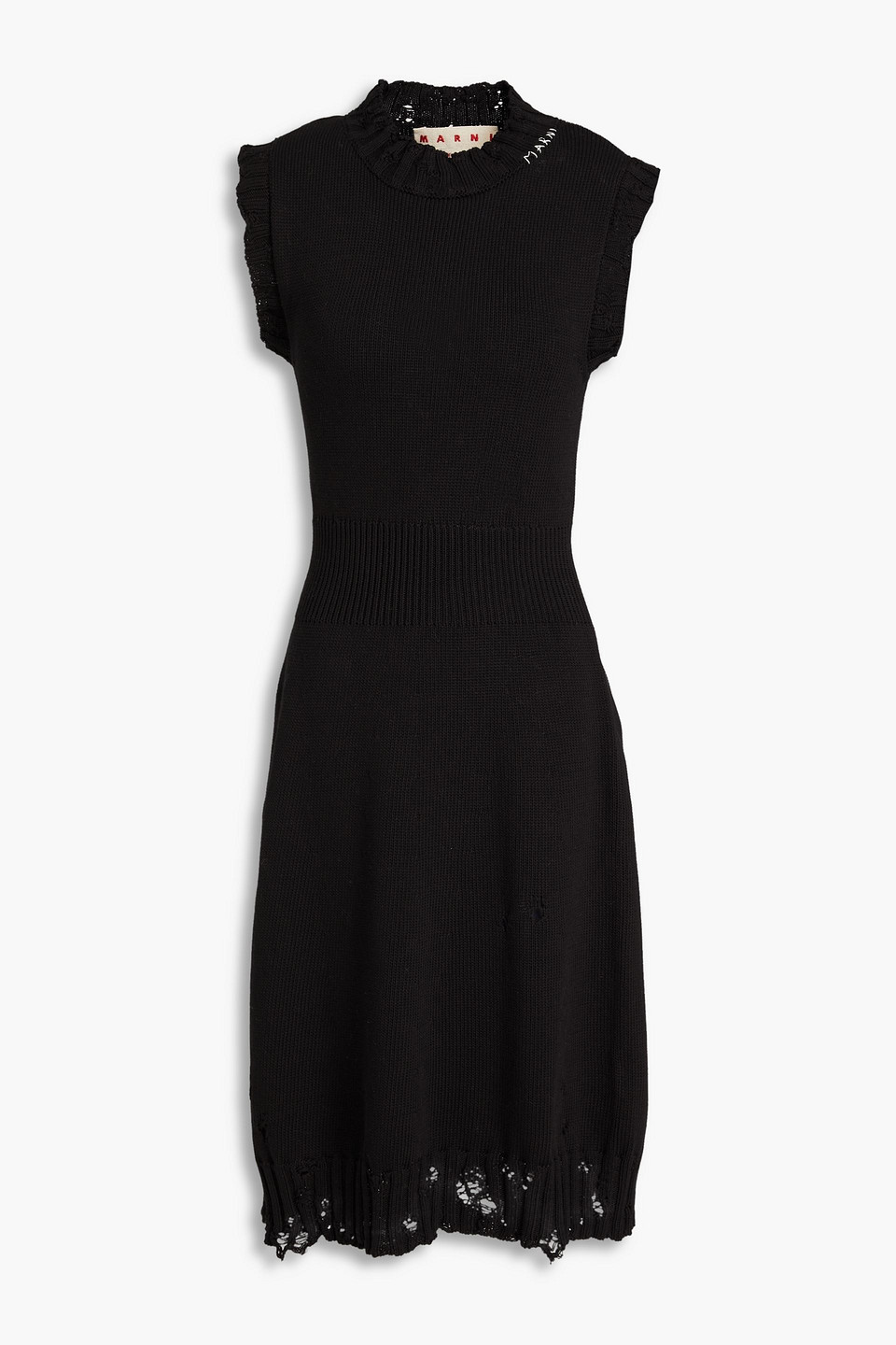 Marni Distressed Cotton Dress In Black