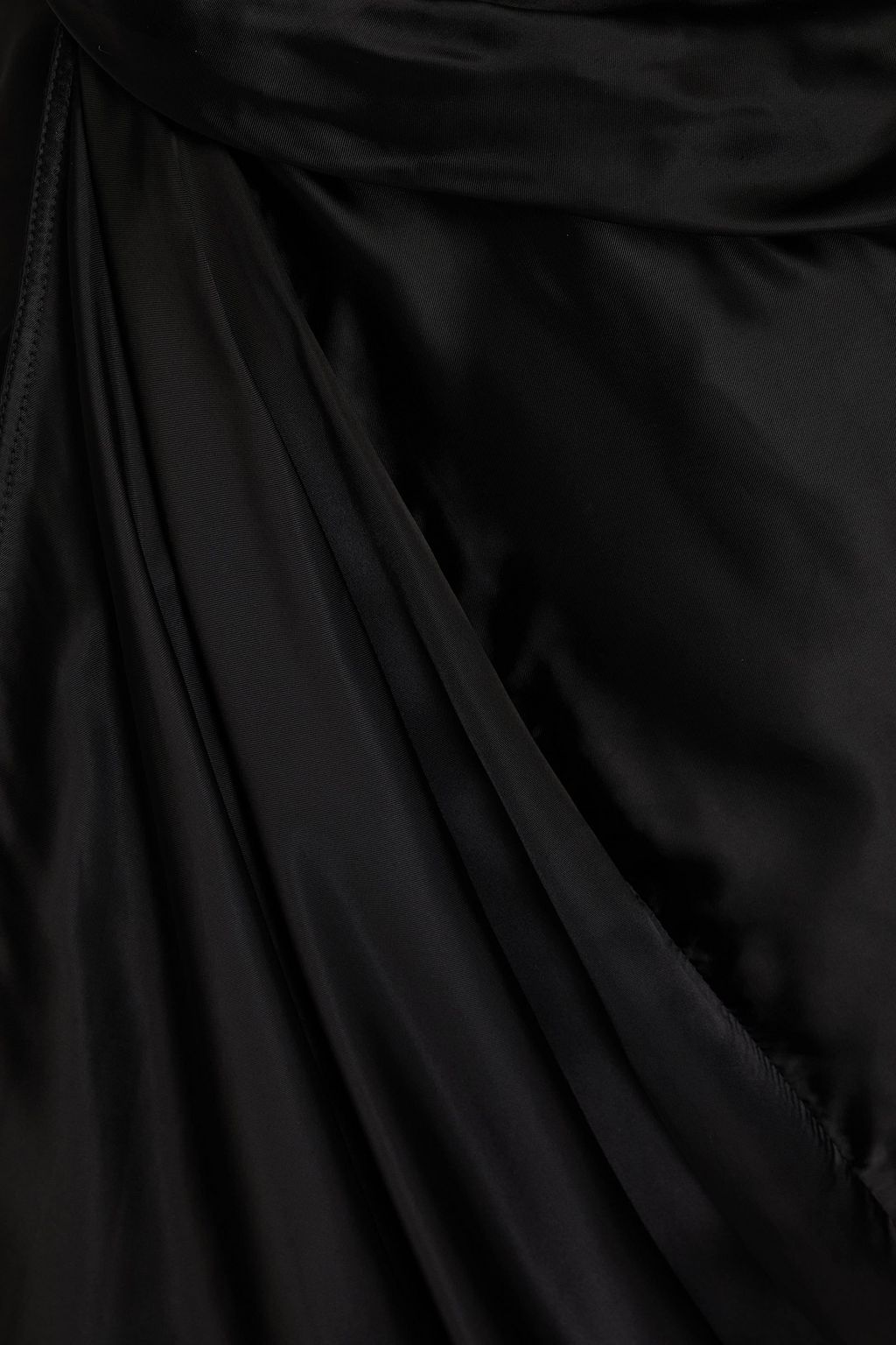RICK OWENS 랩 스타일 드레이프 장식 쿠프로 새틴 미디 스커트