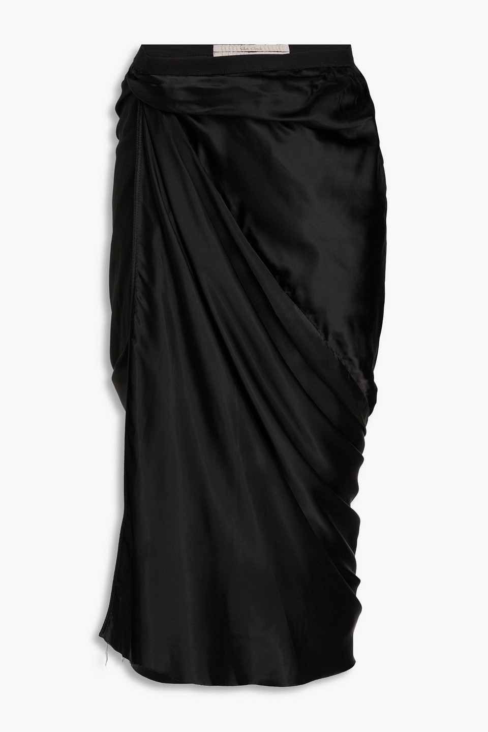 Rick Owens Wrap-effect Draped Cupro Midi Skirt In Black