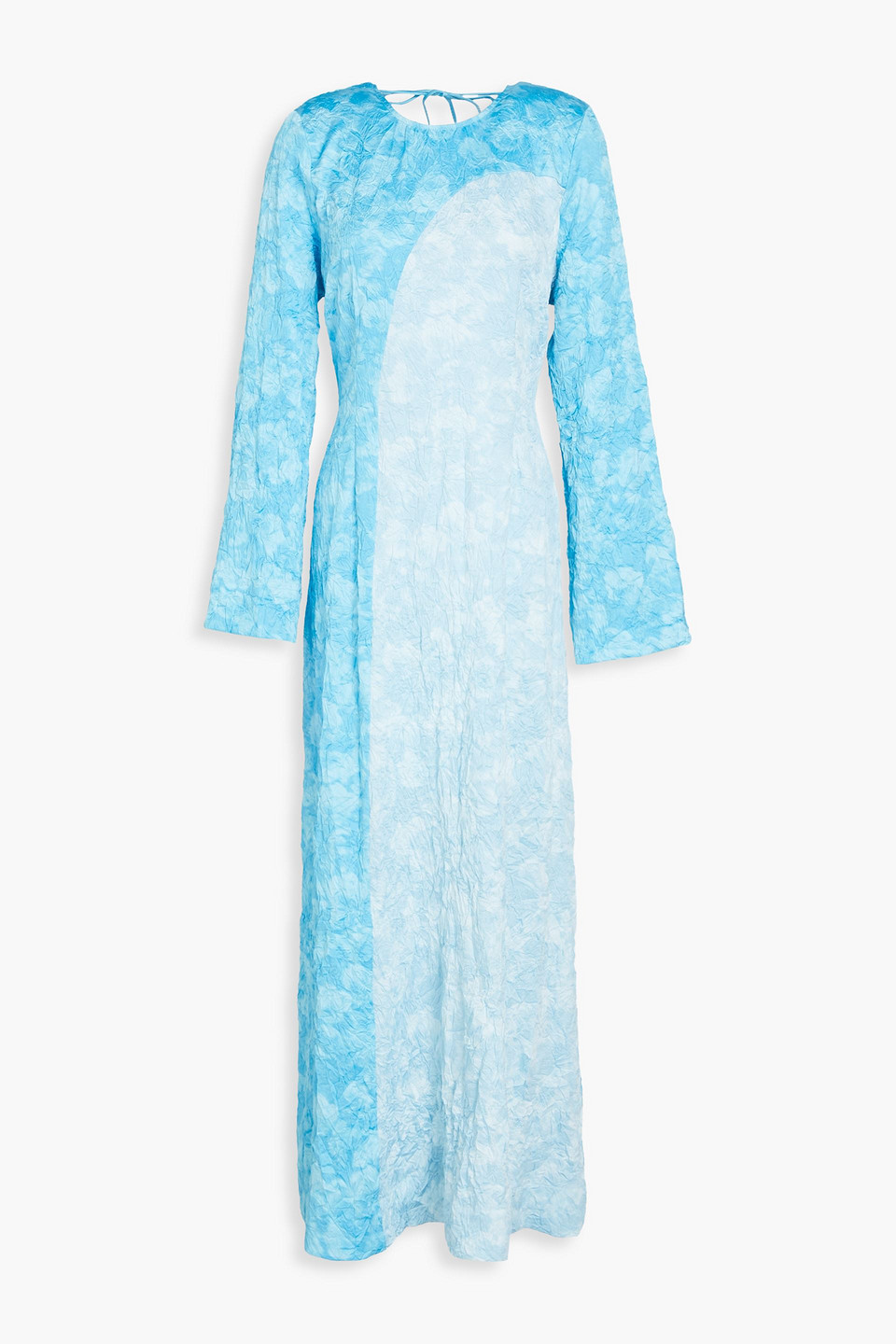 Ganni Printed Crinkled Satin Maxi Dress In Blue | ModeSens