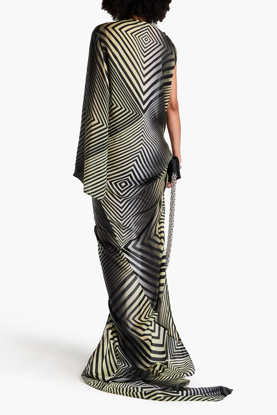 RICK OWENS EDFU ONE-SLEEVE PRINTED CUPRO-VOILE MAXI DRESS