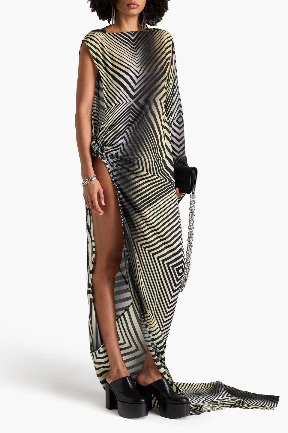 RICK OWENS EDFU ONE-SLEEVE PRINTED CUPRO-VOILE MAXI DRESS