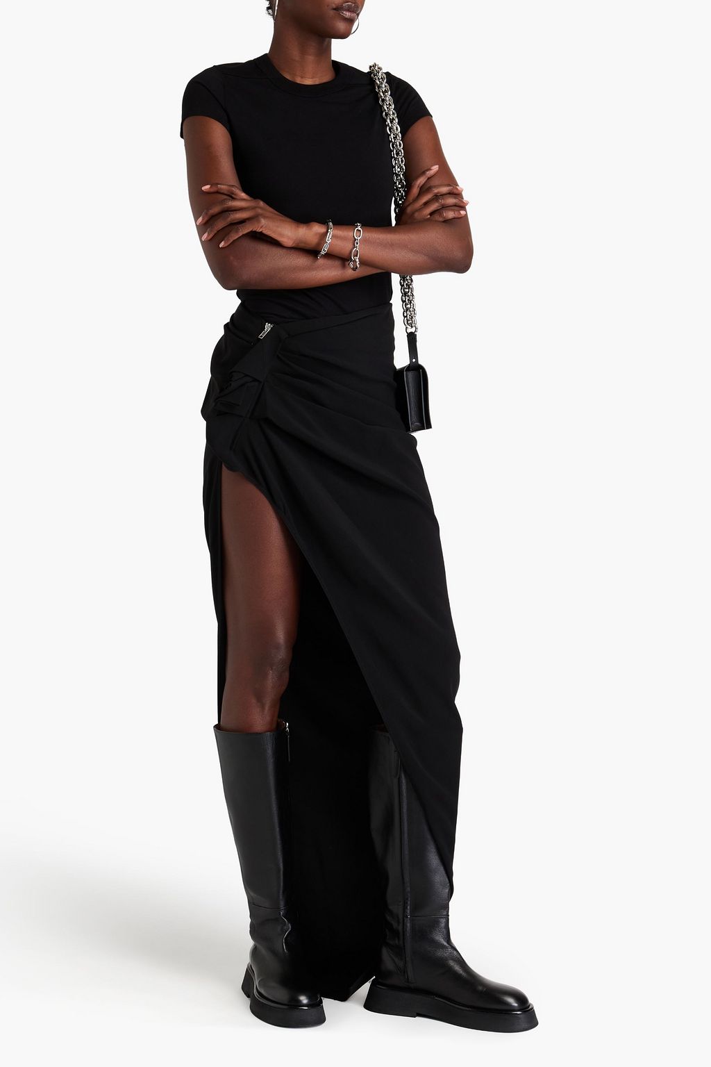 RICK OWENS 드레이프 장식 크레이프 맥시 스커트