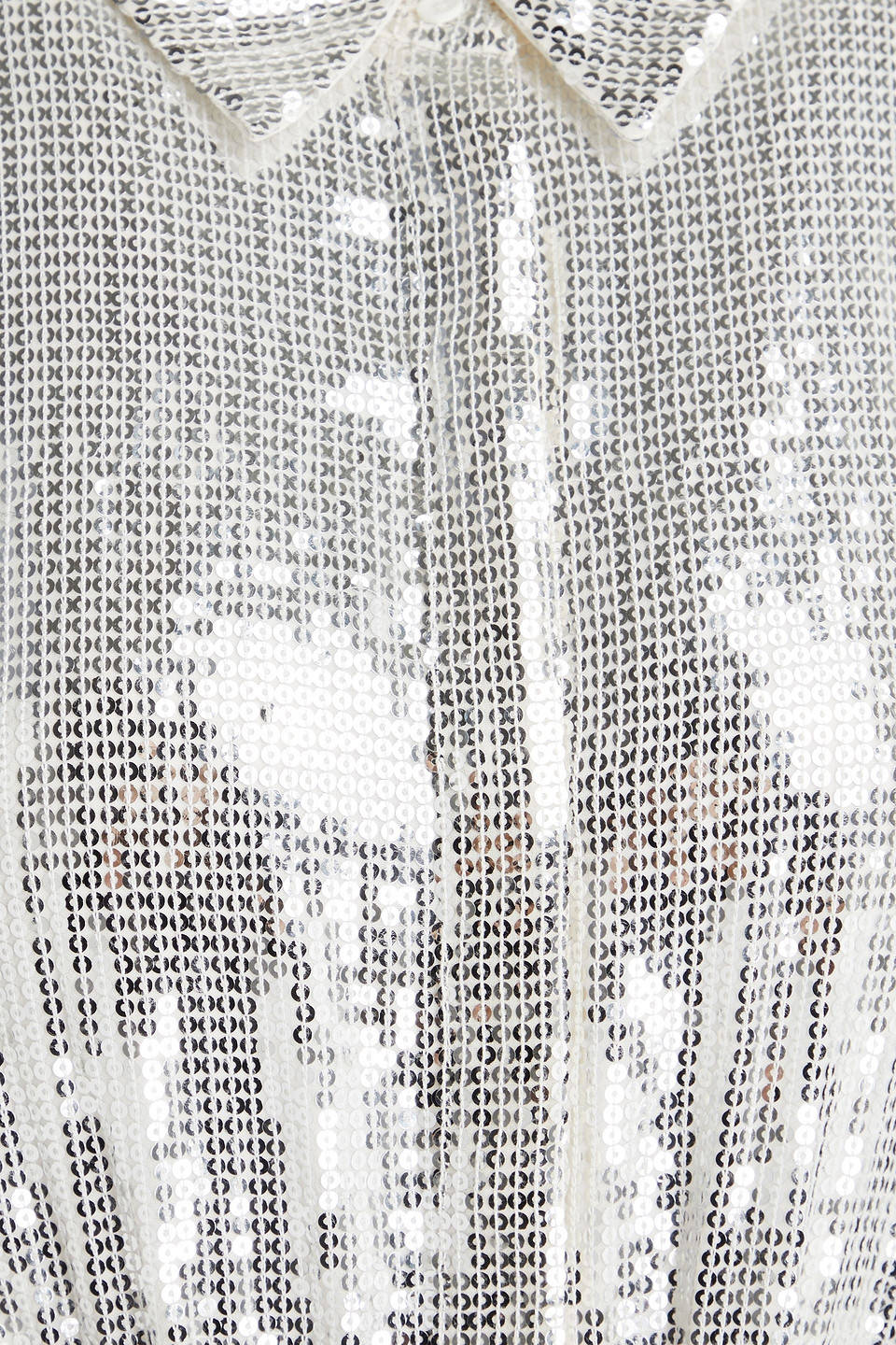 Alice And Olivia Miranda Sequined Woven Maxi Shirt Dress In Silver