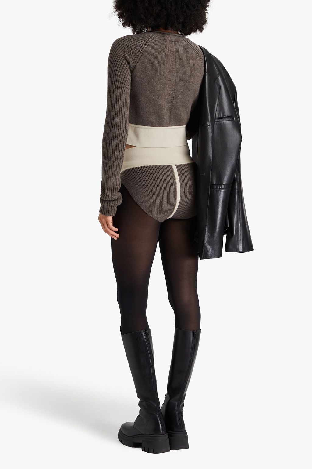 RICK OWENS شورت من مزيج الكشمير المضلّع بلونين