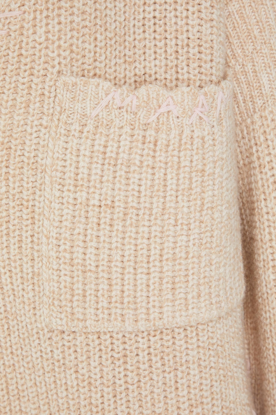 Marni Embroidered Distressed Ribbed Wool Cardigan In Neutral