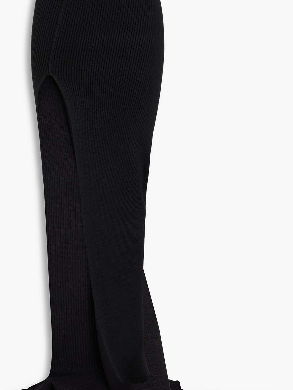 asymmetric ribbed cashmere-blend maxi skirt