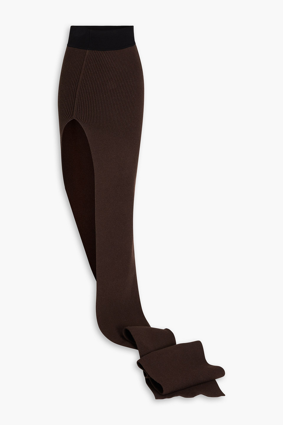Rick Owens Asymmetric Ribbed Cashmere-blend Maxi Skirt In Chocolate
