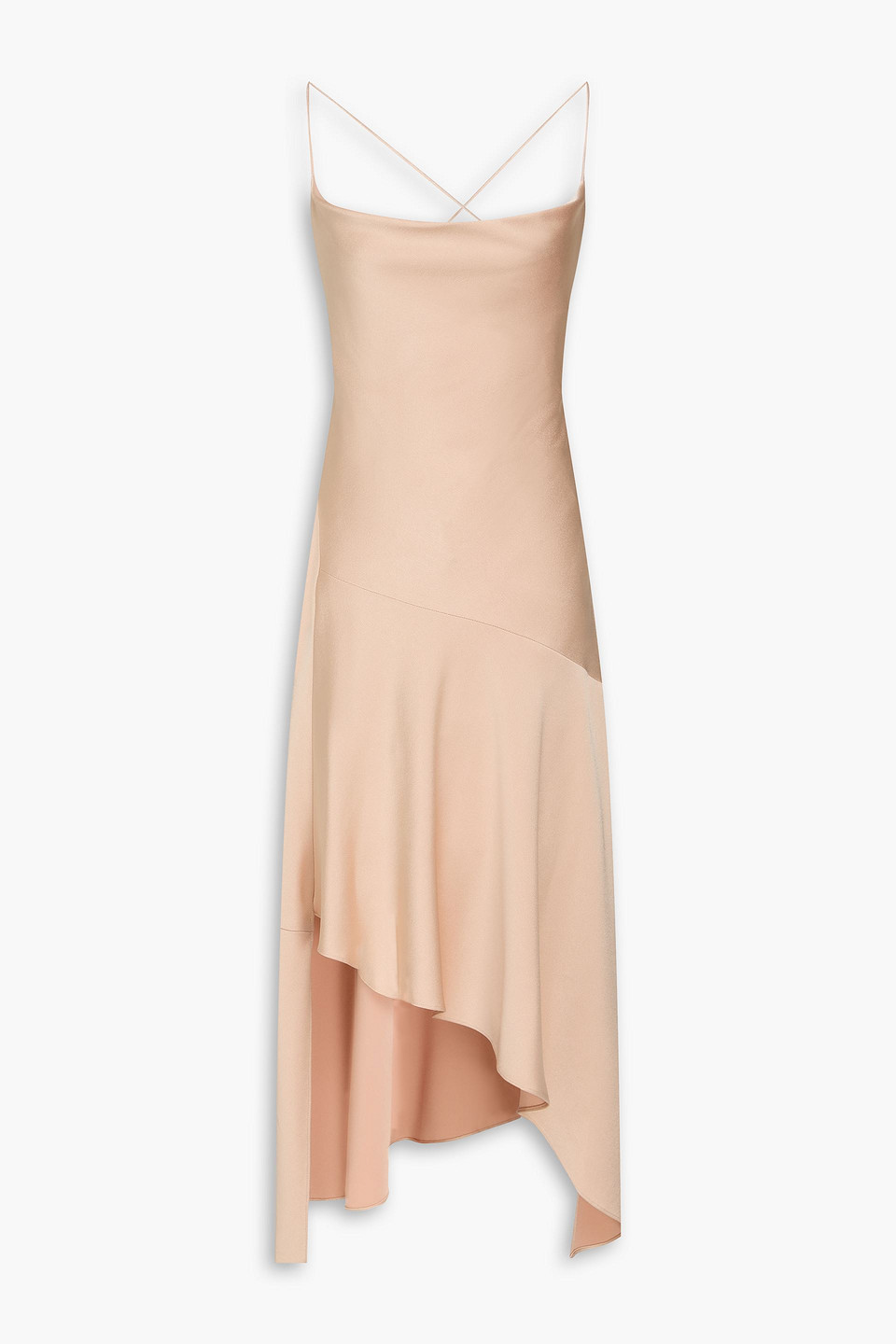 Harmony asymmetric satin-crepe midi dress