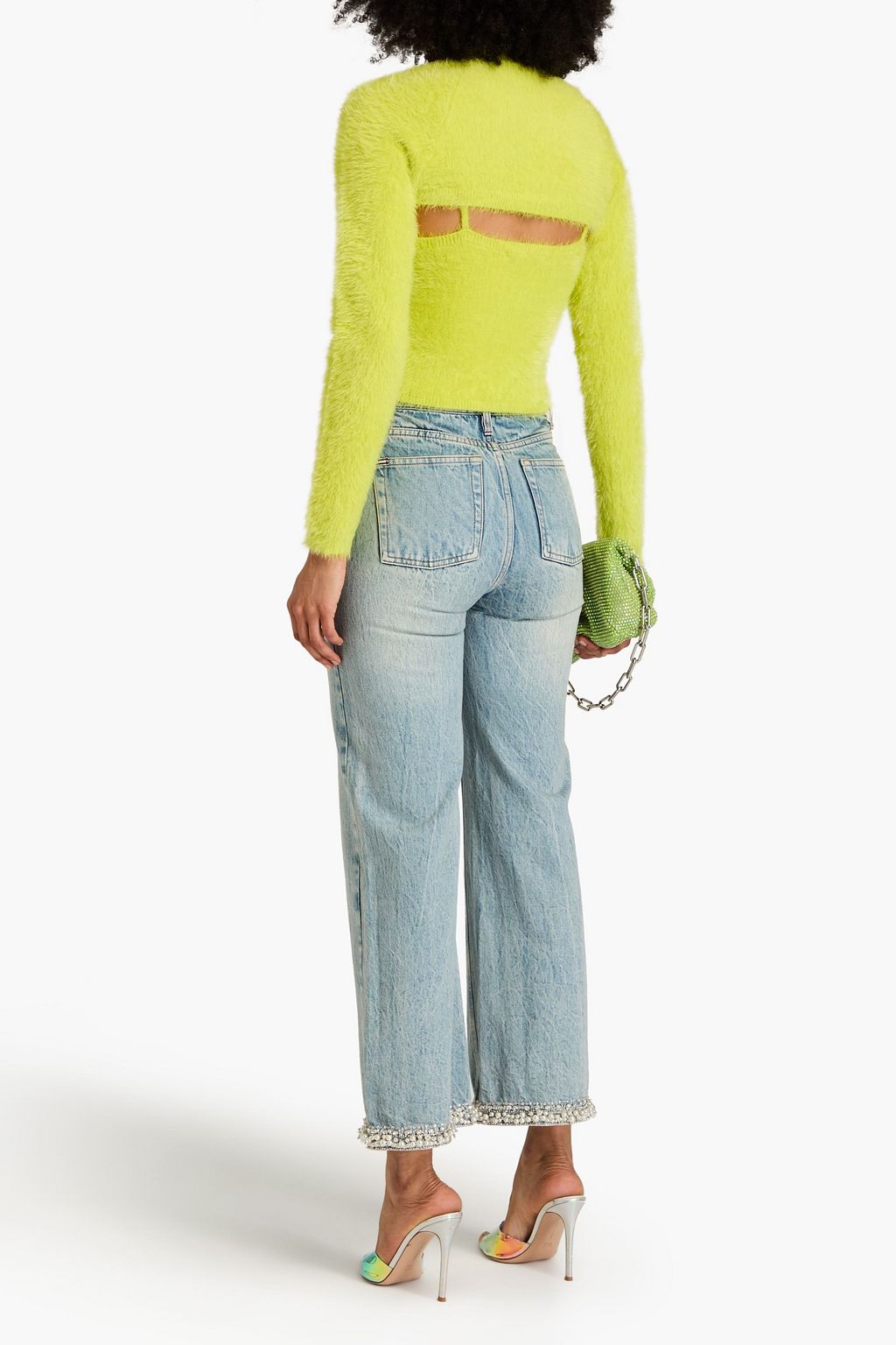 ALICE + OLIVIA JEANS جينز Ora بأرجل واسعة وخصر مرتفع ومزين بالخرز