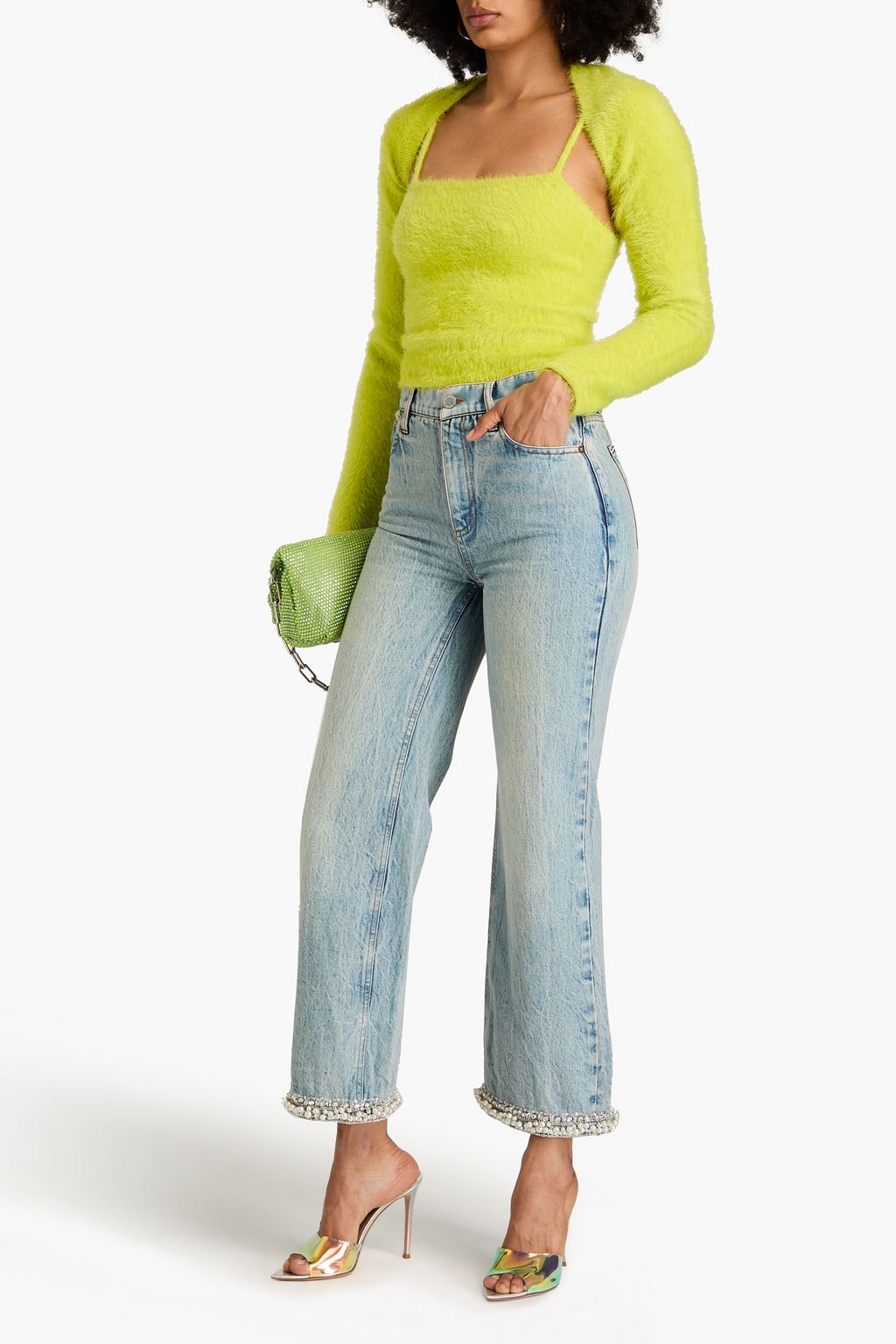 ALICE + OLIVIA وشاح شرغ وبلوزة Luetta من نسيج محبوك وممشّط