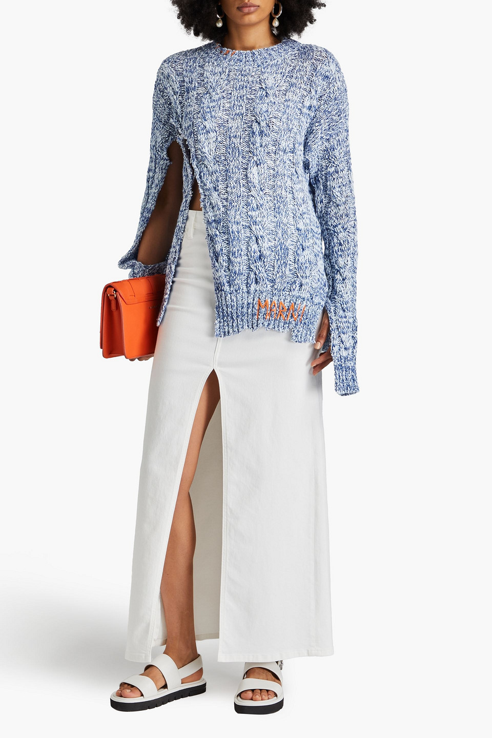Marni Distressed Marl-knit Jumper In Blue