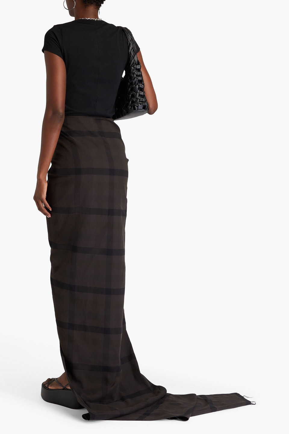 Rick Owens Edfu Draped Checked Cotton-flannel Maxi Skirt In Charcoal