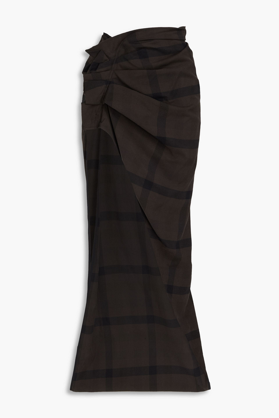 Rick Owens Edfu Draped Checked Cotton-flannel Maxi Skirt In Charcoal