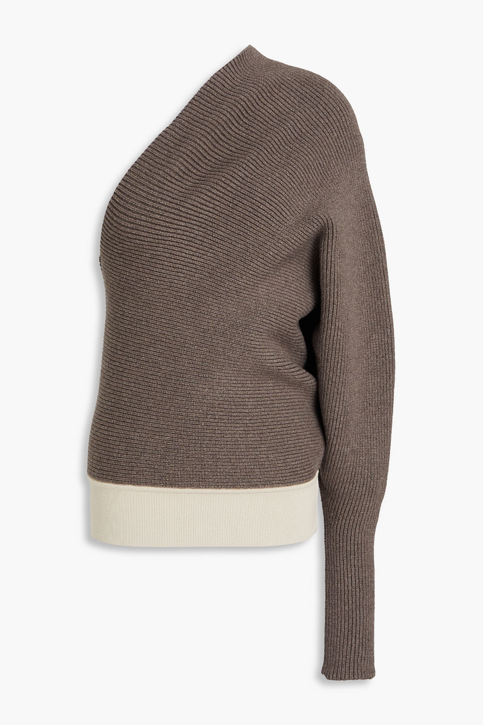 Rick Owens One-shoulder Ribbed-knit Jumper In Taupe