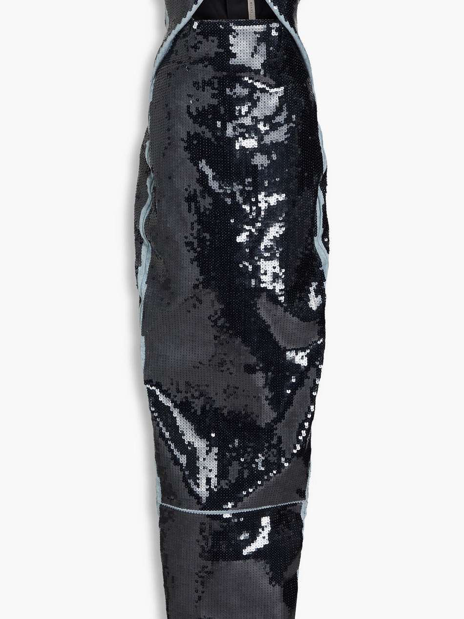 sequined denim gown