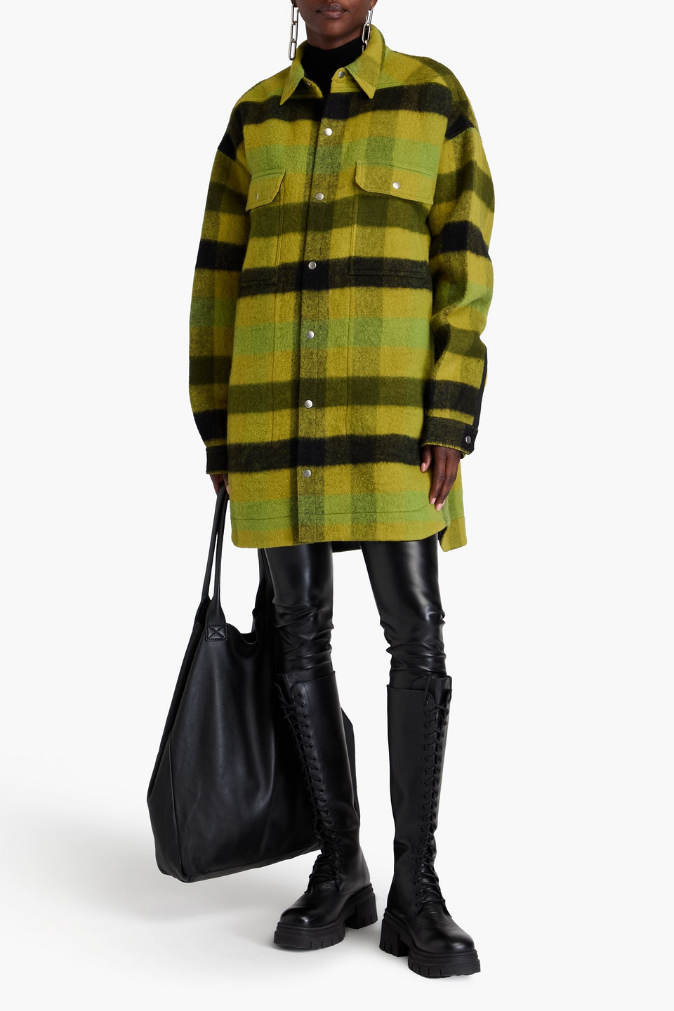 Rick Owens Oversized Checked Wool Jacket In Lime Green
