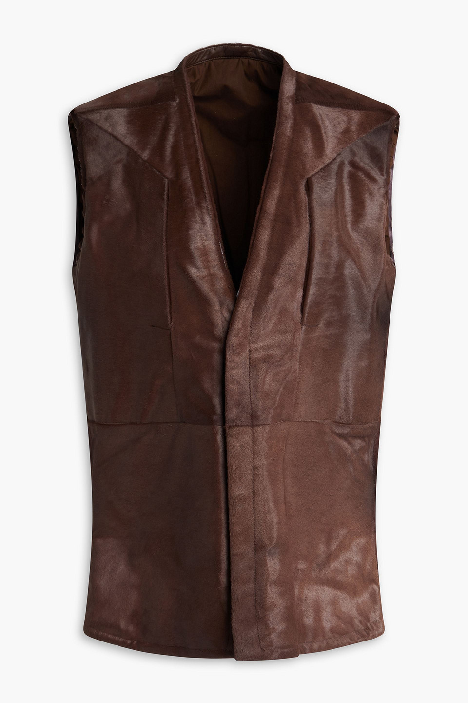 Rick Owens Calf Hair Waistcoat In Brown