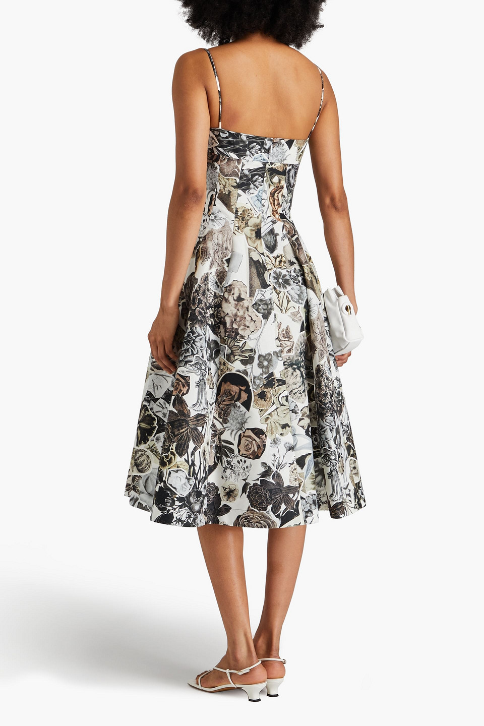 Marni Flared Floral-print Cotton Midi Dress In Taupe