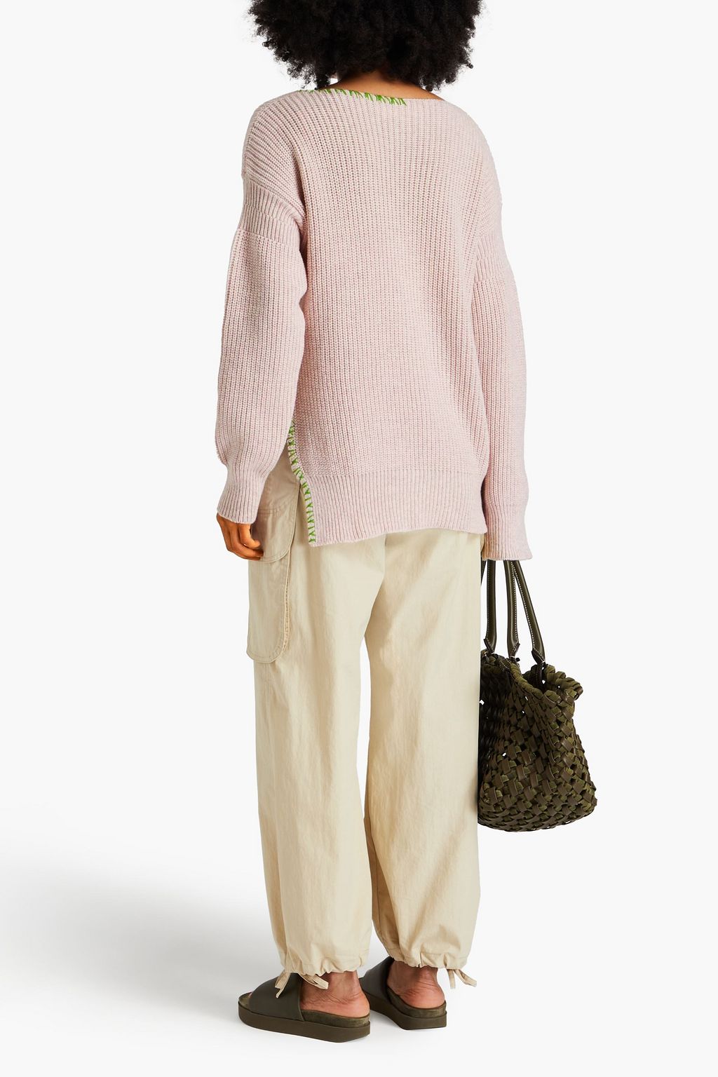 MARNI Cardigan aus gerippter Wolle in Distressed-Optik mit Stickereien