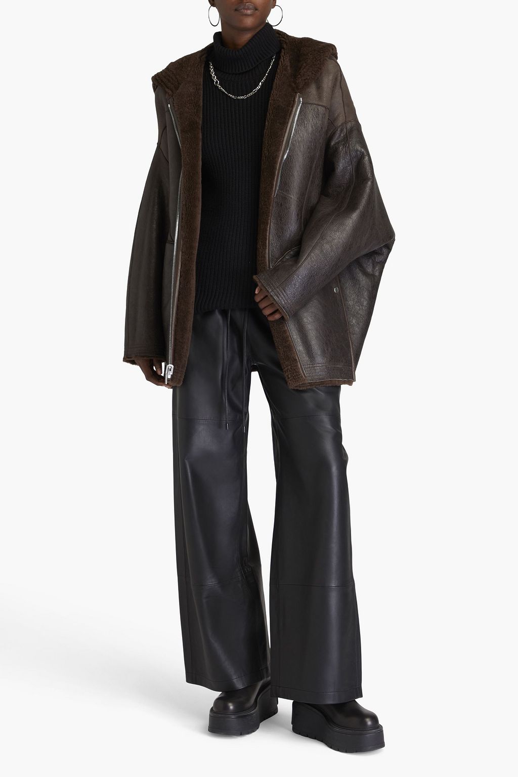 RICK OWENS Oversized reversible shearling hooded jacket