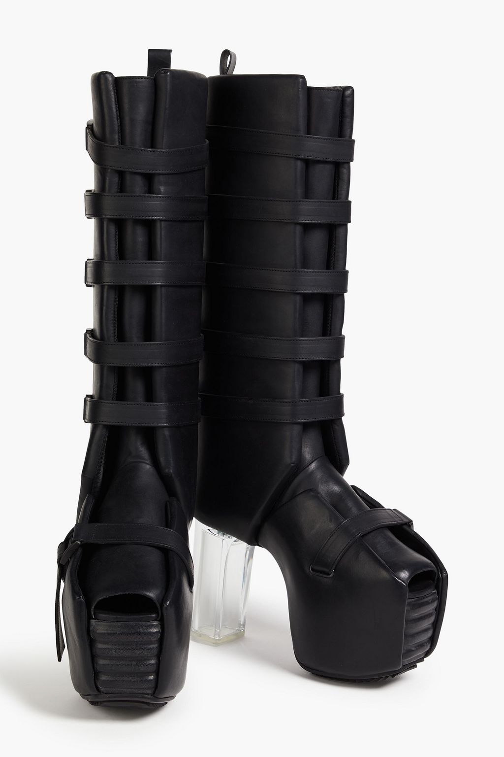 RICK OWENS حذاء بوت بنعل سميك من الجلد ومزين بإبزيم