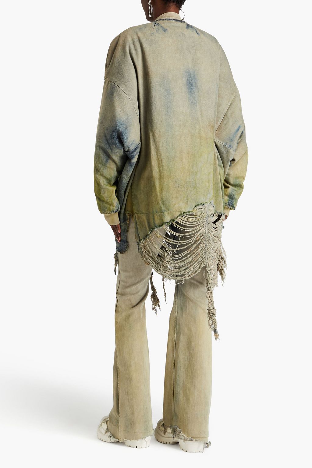RICK OWENS جاكيت مصنوع من الدنيم بتأثير معتق