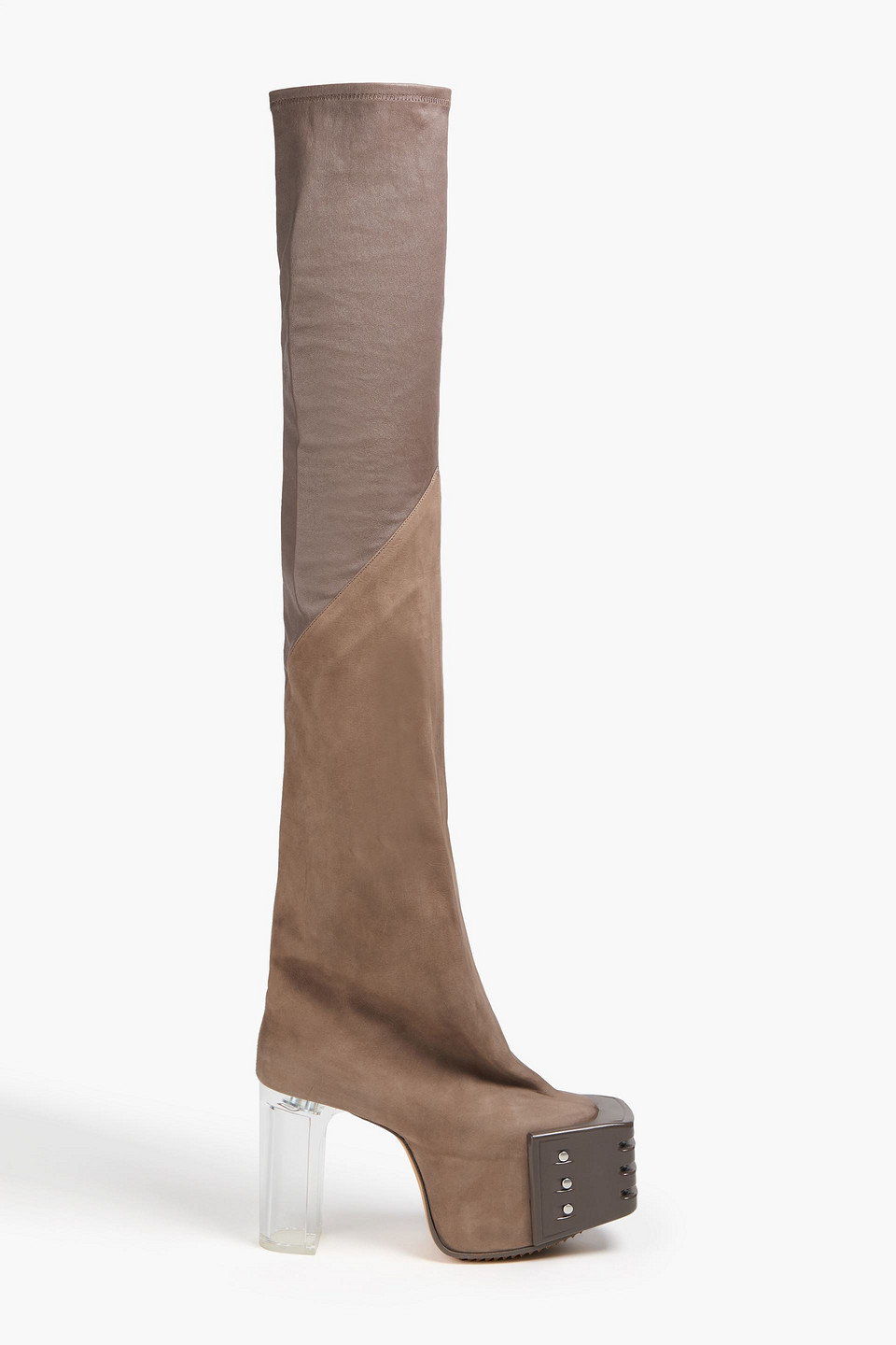 Rick Owens Gray Flared Platform Boots In 340 Dust/clear