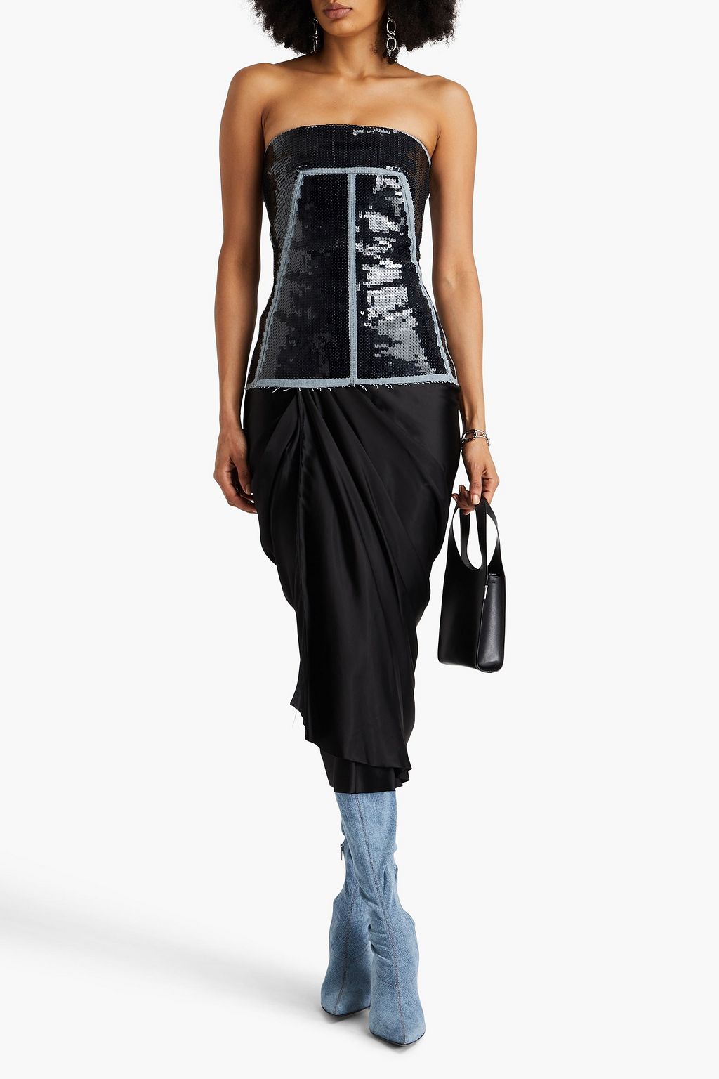 RICK OWENS بلوزة من الدنيم بدون حمالات ومزينة بأقراص برّاقة