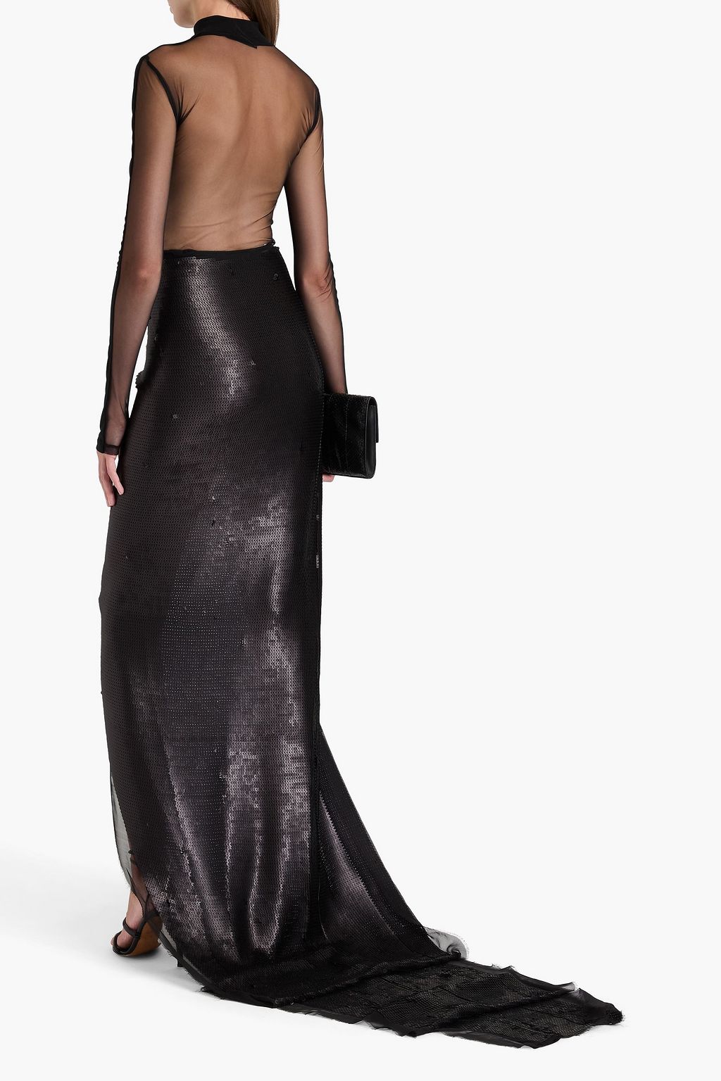 RICK OWENS Ruched sequined tulle maxi skirt