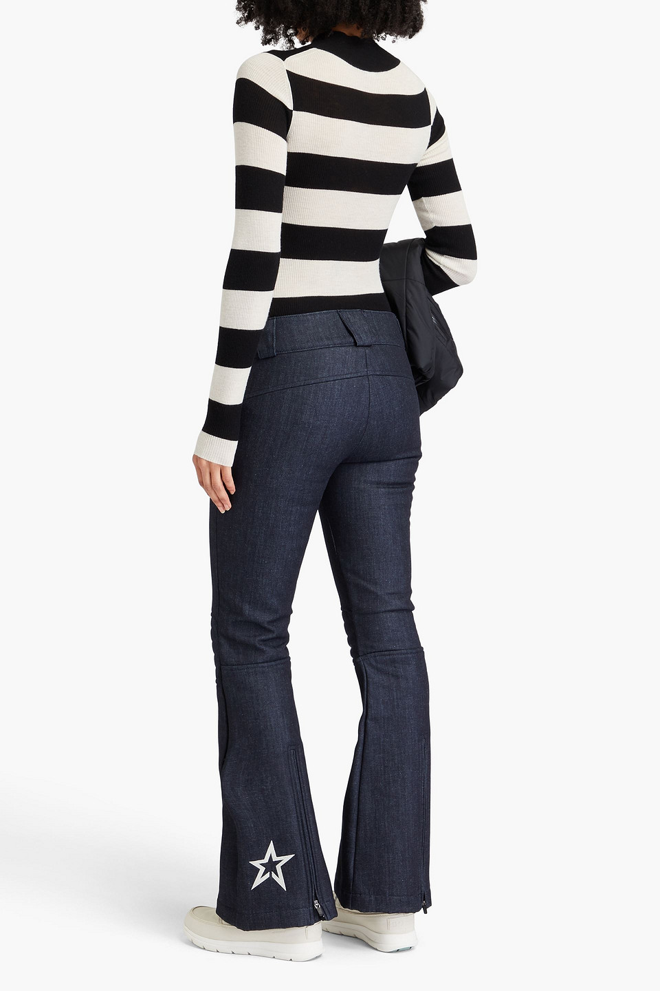 Perfect Moment Embroidered Denim Ski Flared Pants In Dark Denim