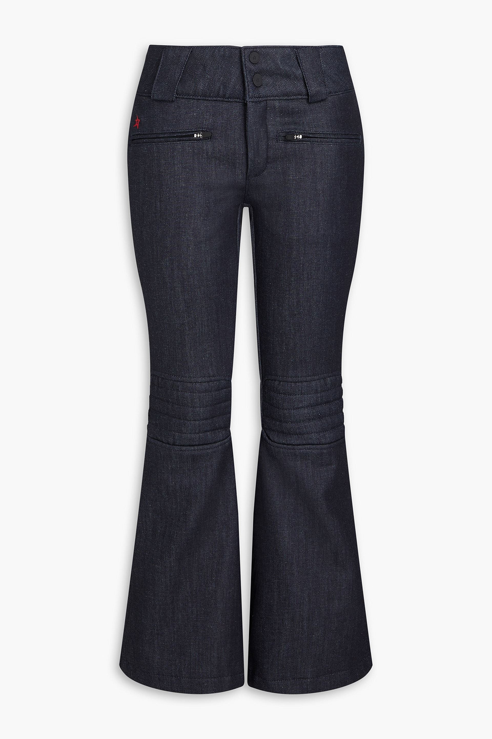 Perfect Moment Embroidered Denim Ski Flared Pants In Dark Denim