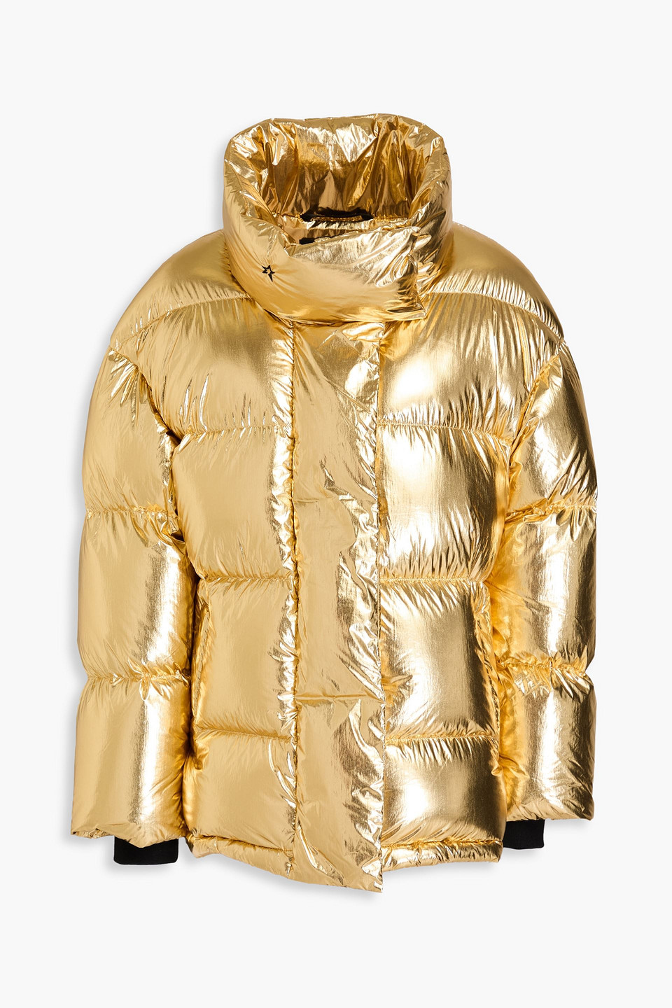 Perfect Moment Quilted Metallic Hooded Down Ski Jacket In Gold