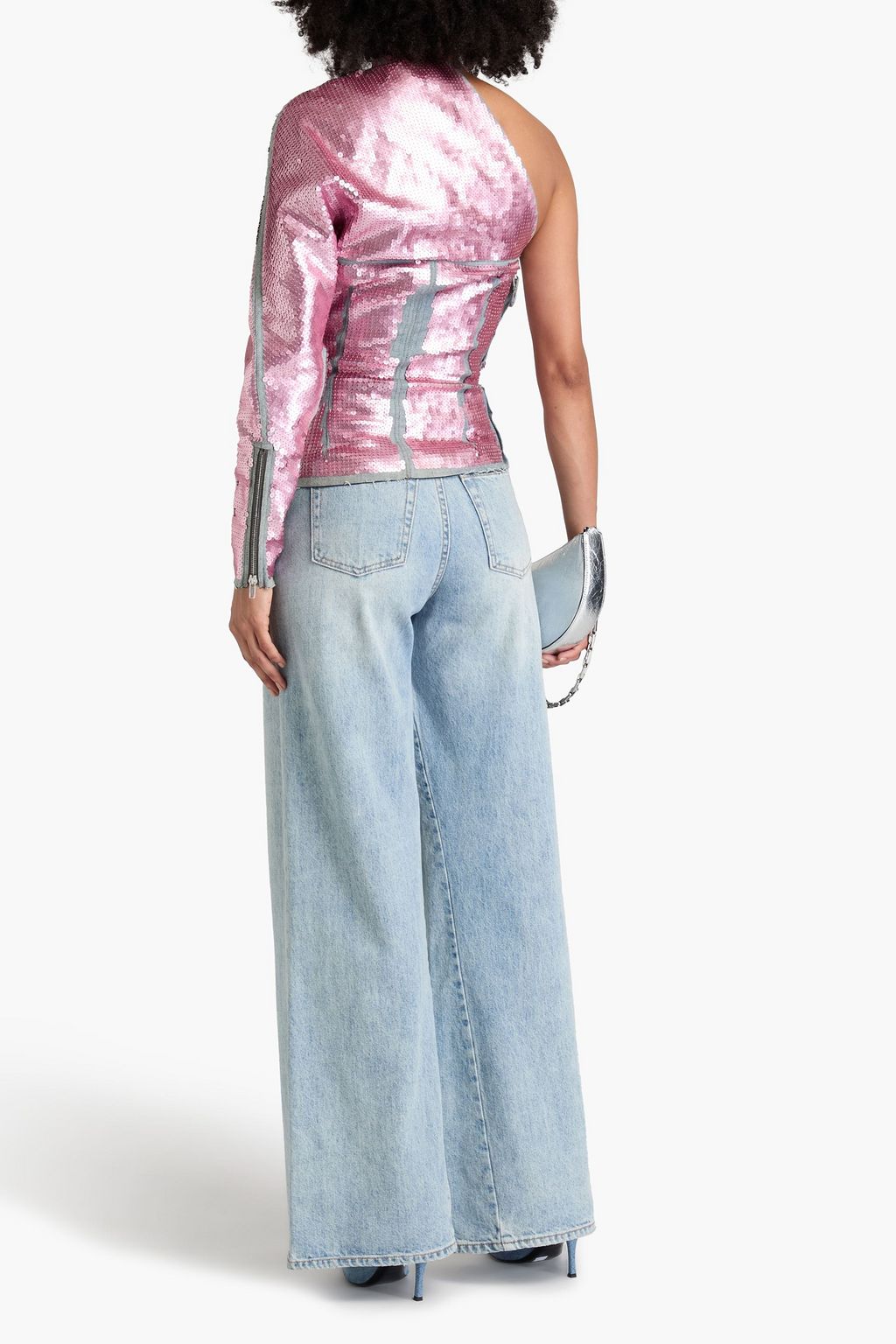 RICK OWENS One-sleeve sequined denim top
