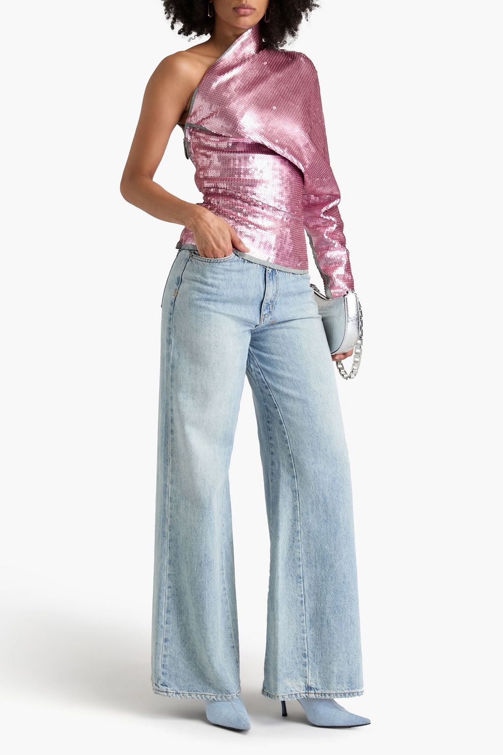 RICK OWENS One-sleeve sequined denim top