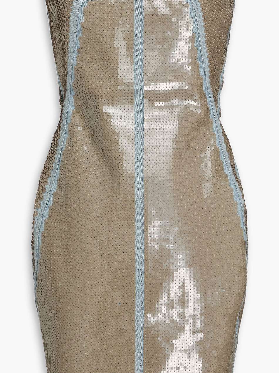 strapless sequined denim mini dress