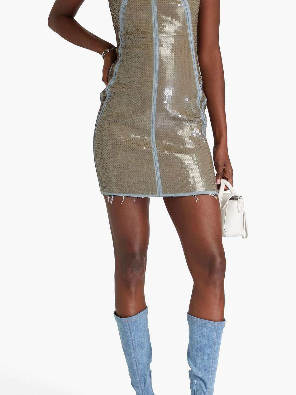 strapless sequined denim mini dress
