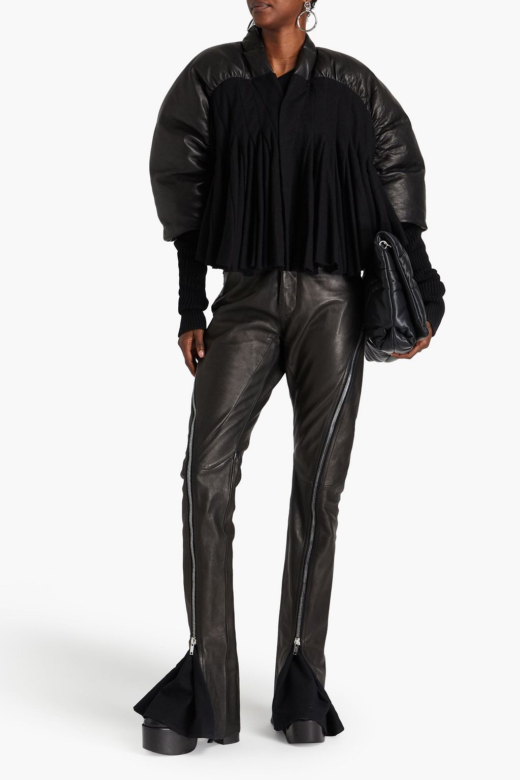 RICK OWENS جاكيت مبطّن من الصوف والجلد
