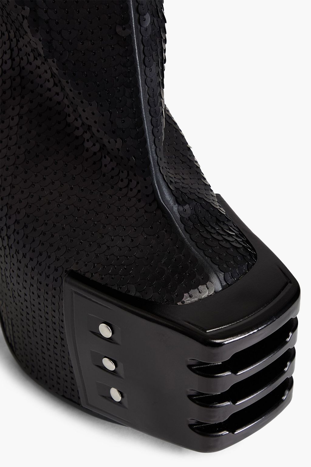 RICK OWENS Grilled sequined leather-blend thigh boots | THE