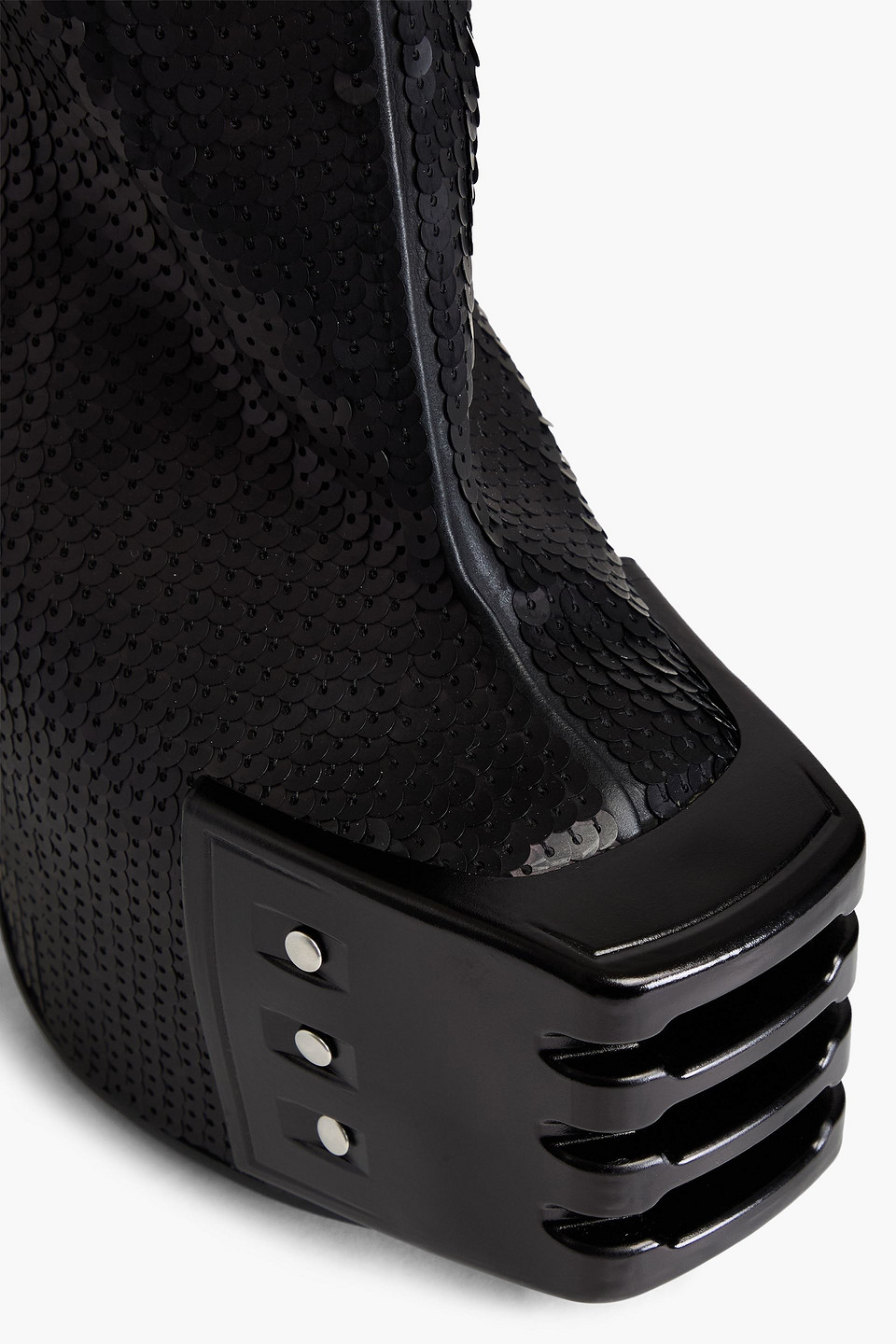 Rick Owens Grilled Sequined Leather-blend Thigh Boots In Black