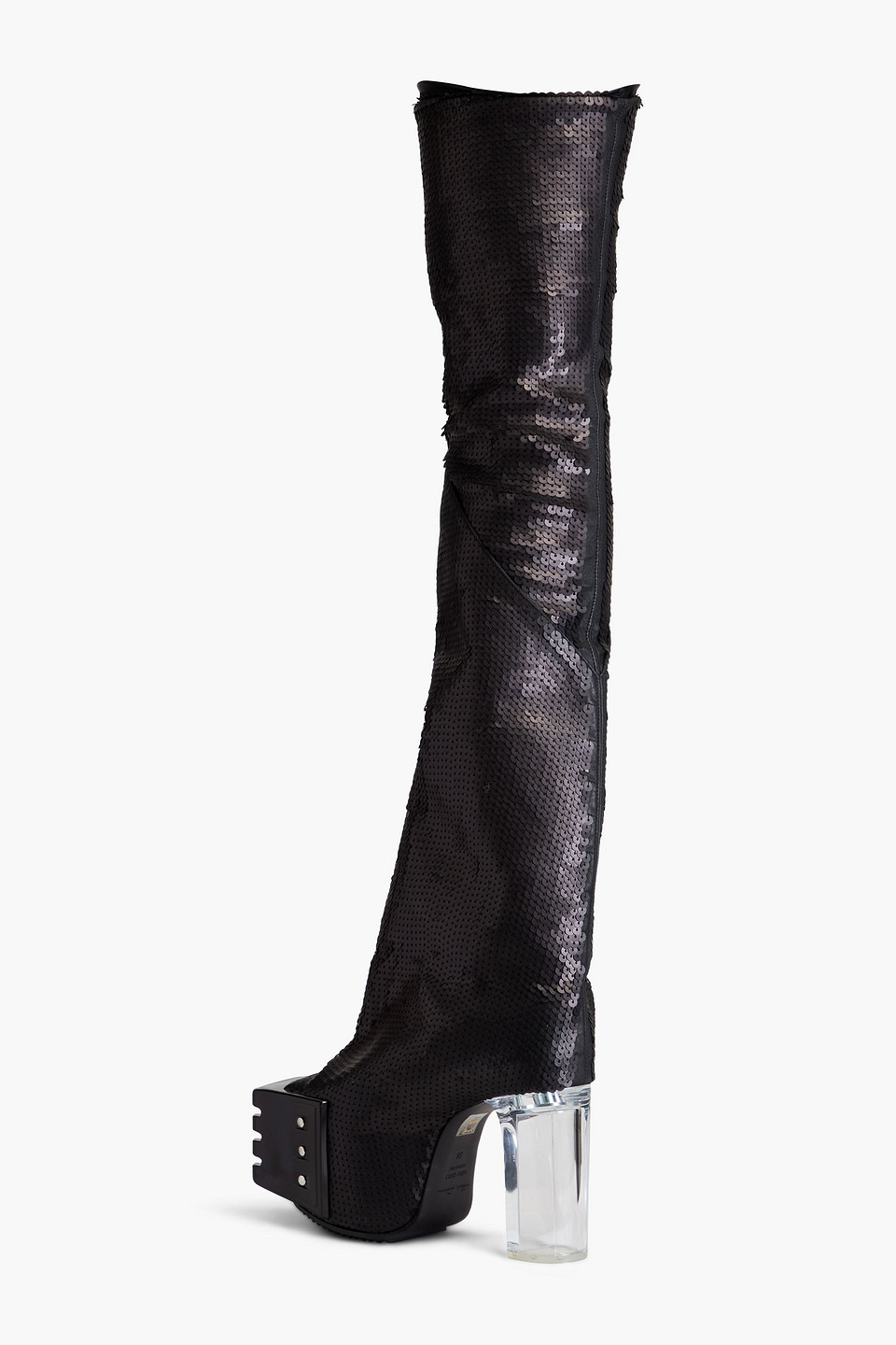 Rick Owens Grilled Sequined Leather-blend Thigh Boots In Black