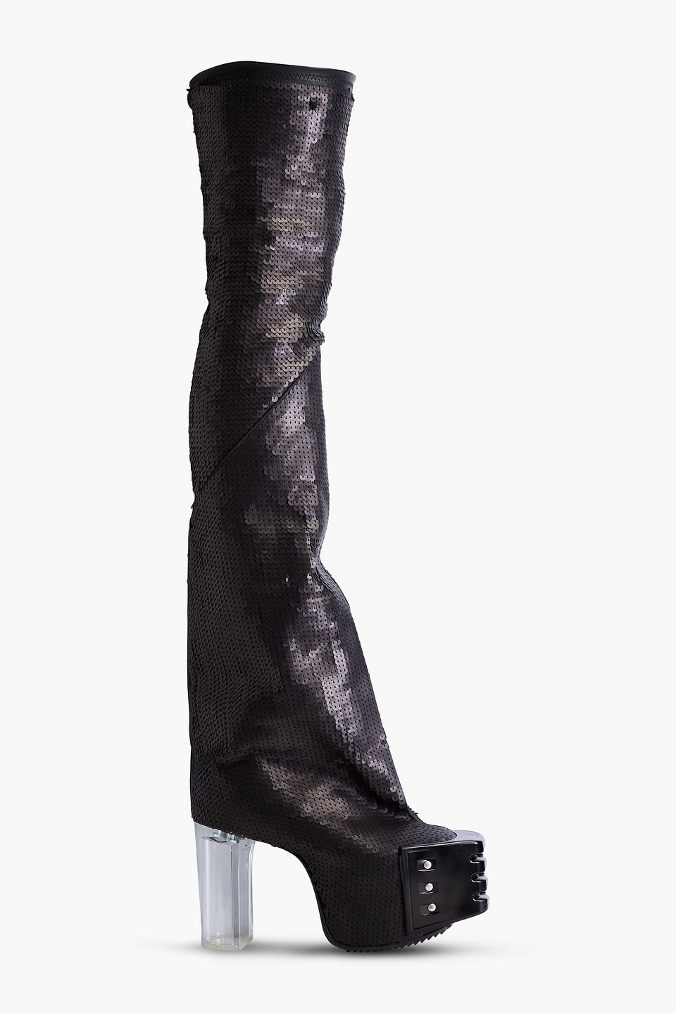 Rick Owens Grilled Sequined Leather-blend Thigh Boots In Animal Print
