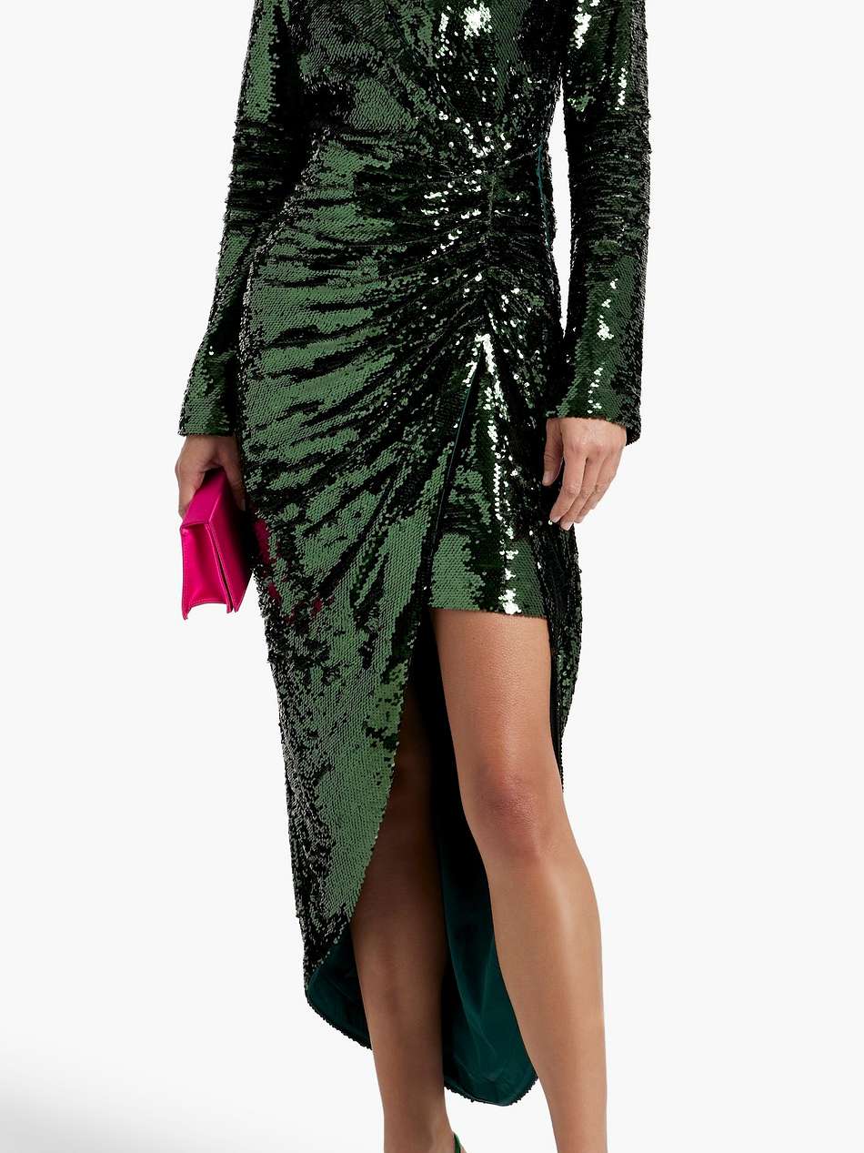 emersyn ruched sequined tulle midi dress