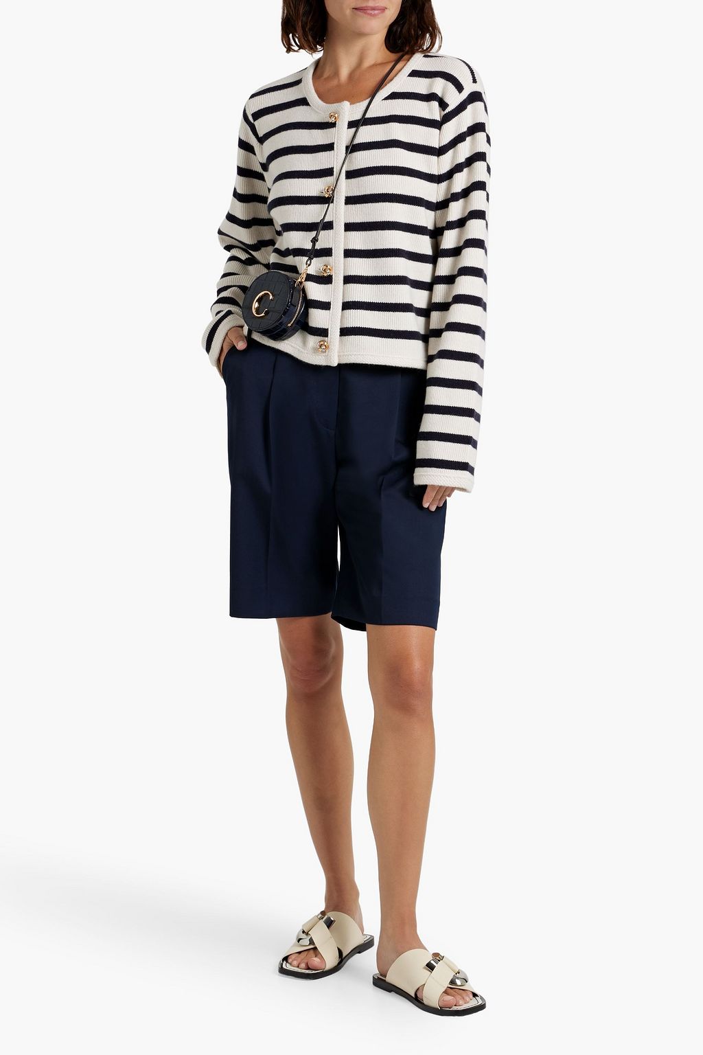 DEREK LAM 10 CROSBY Striped ribbed wool-blend cardigan