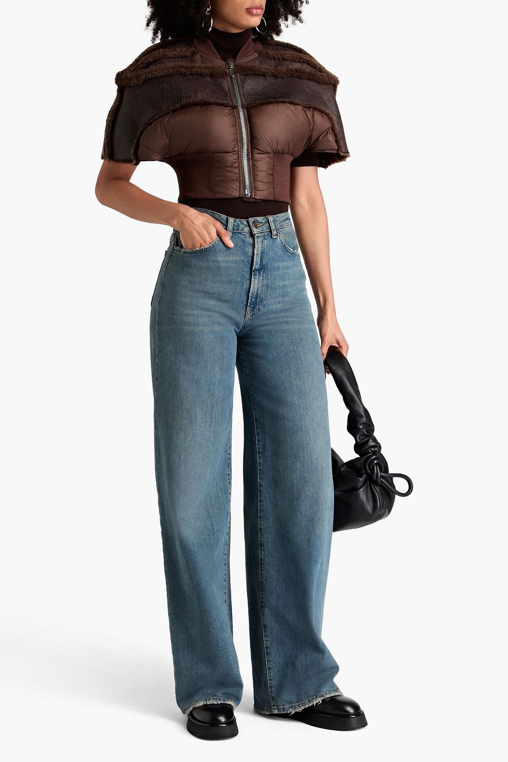 RICK OWENS Cropped shearling and shell jacket