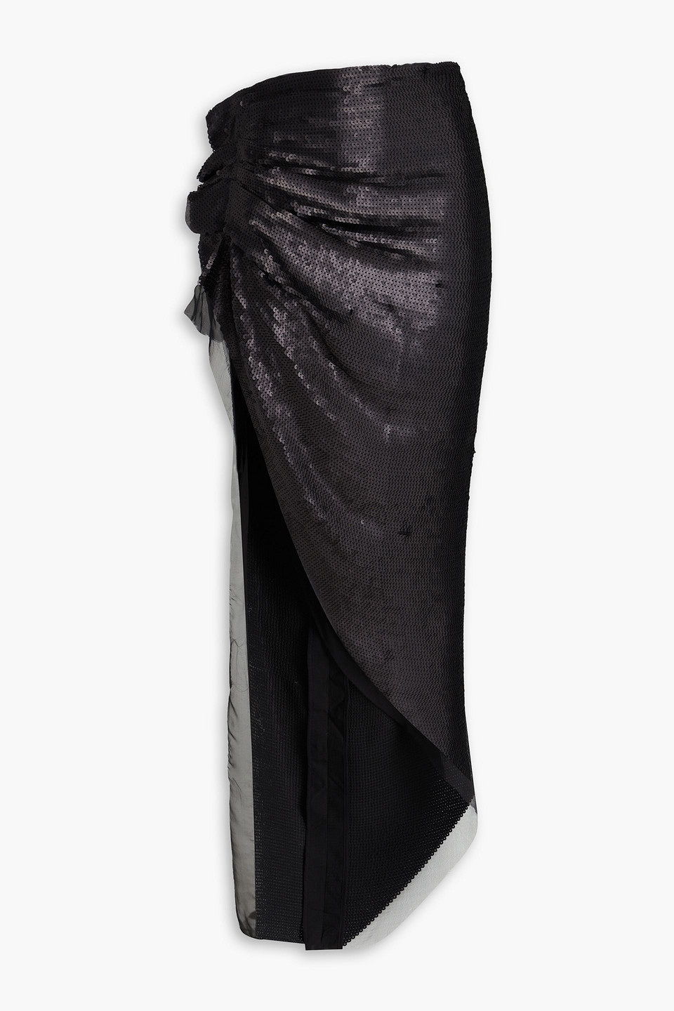 Rick Owens Ruffled Sequined Silk Maxi Skirt In Black