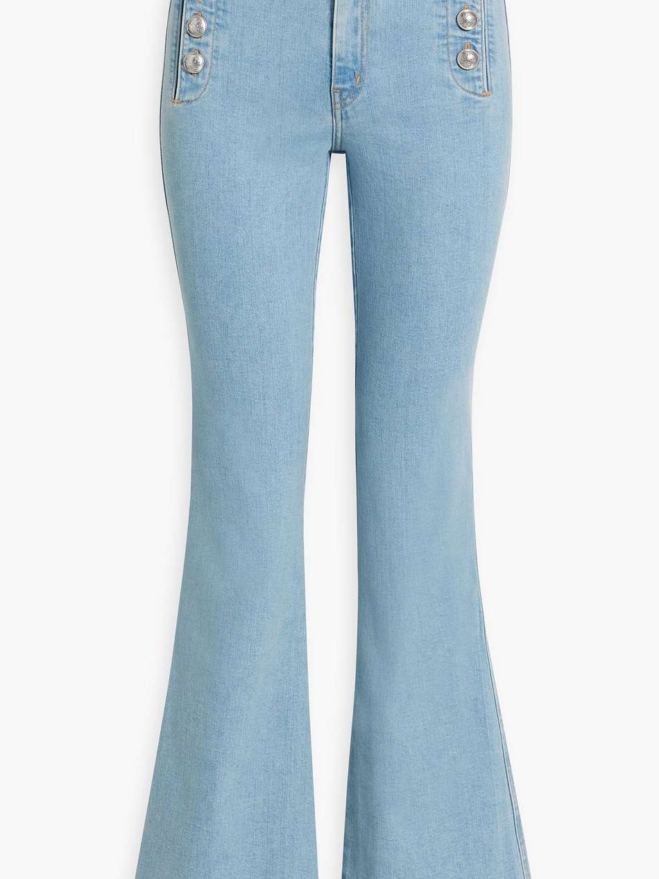 button-embellished high-rise flared jeans