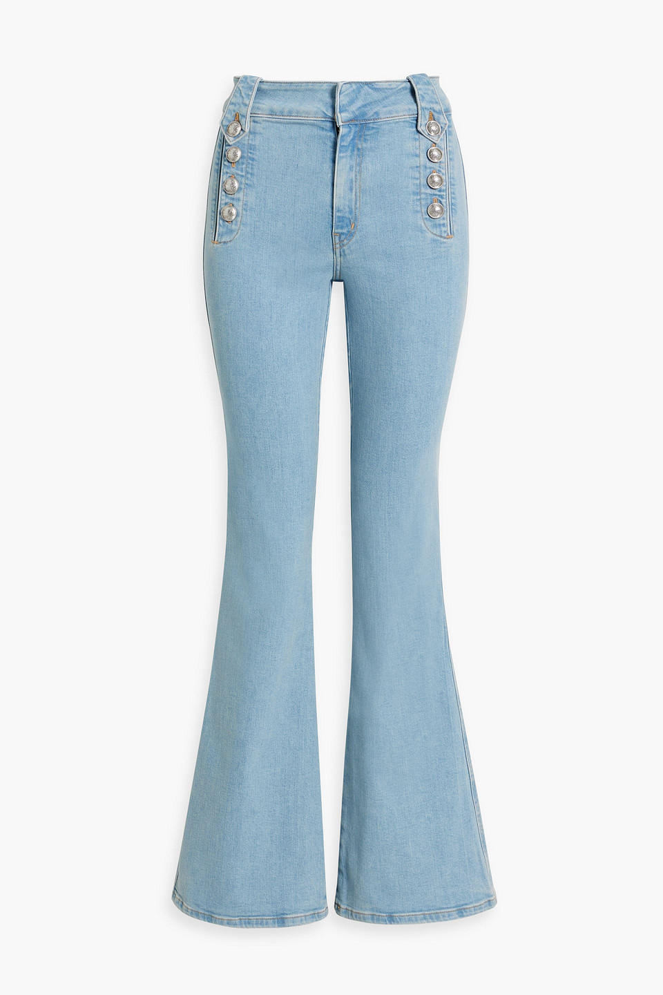 Derek Lam 10 Crosby Button-embellished High-rise Flared Jeans In Light Denim