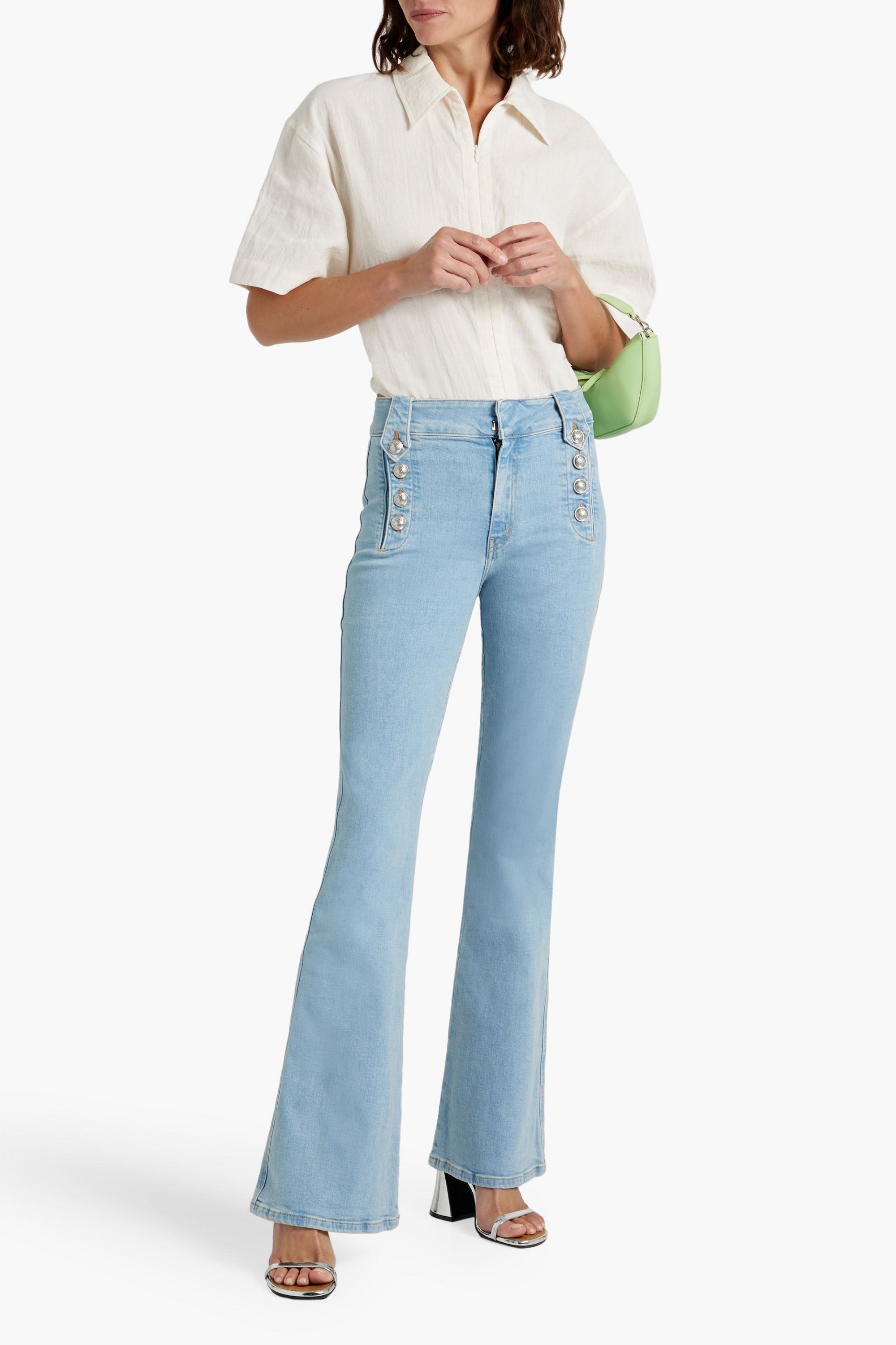 DEREK LAM 10 CROSBY Button-embellished high-rise flared jeans