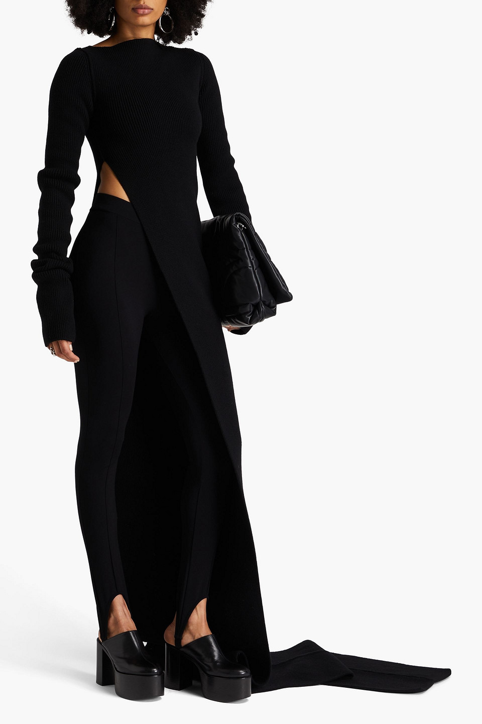 Rick Owens Asymmetric Ribbed Cashmere-blend Sweater In Black